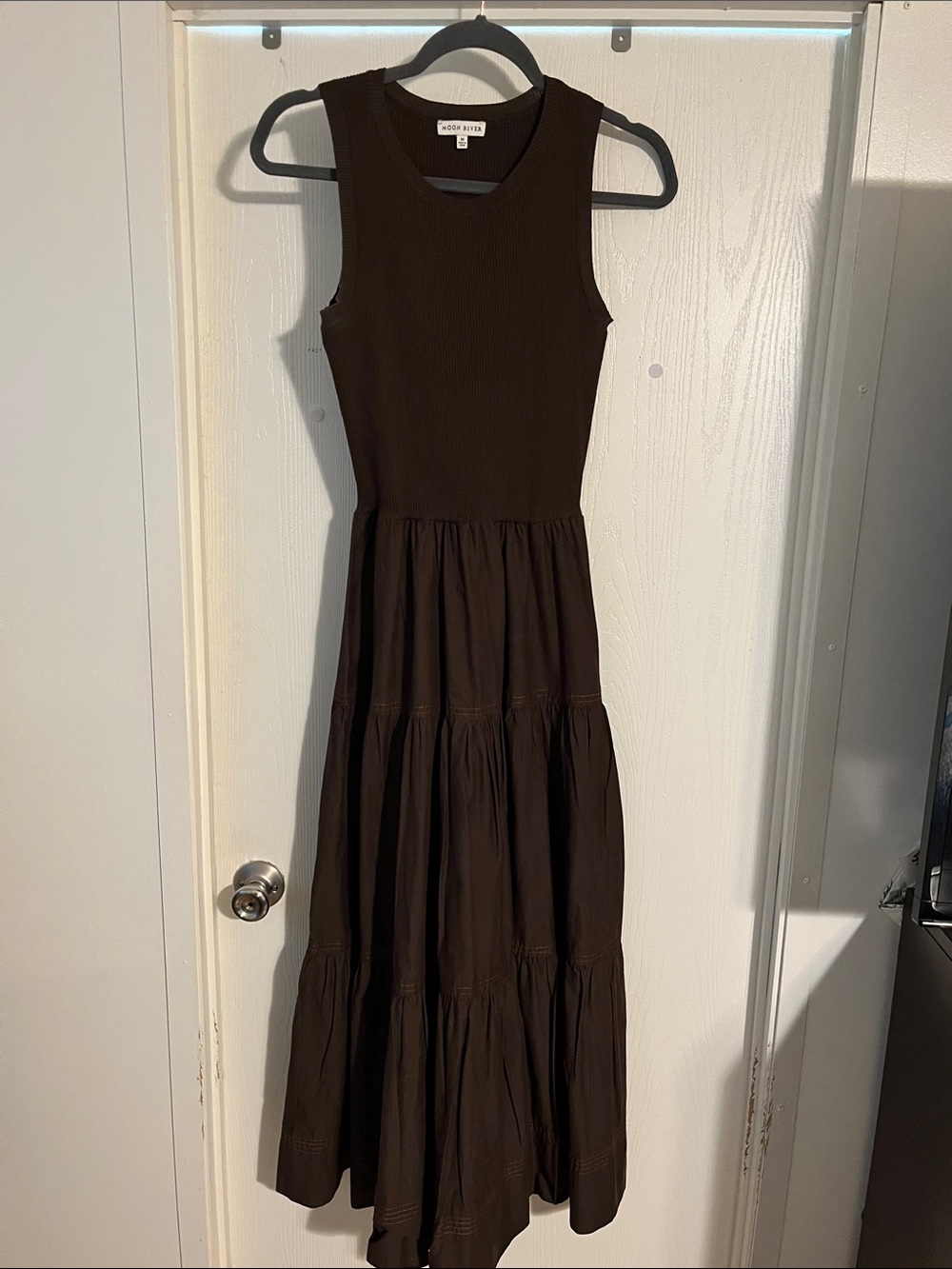 Moon River Sleeveless Tiered Maxi Dress - Dark Brown Medium